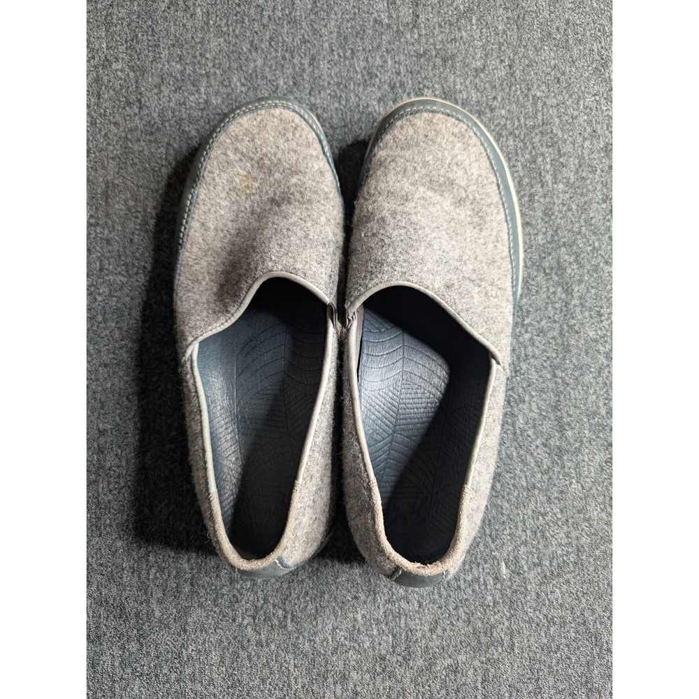 Chaco Revel Grey Wool Slip On Loafers Navy Leather Trim Shoes Womens